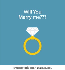 ring with Diamond on blue background and text will you marry me? Vector illustration.