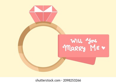 ring with diamond on white background. Icon of wedding ring. marriage proposal with the phrase, will you marry me