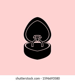 Ring. Diamond ring in opened box icon vector illustration isolated on pink background