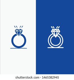 Ring, Diamond, Proposal, Marriage, Love Line and Glyph Solid icon Blue banner Line and Glyph Solid icon Blue banner. Vector Icon Template background
