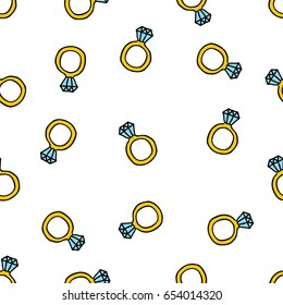 ring with a diamond. seamless doodle pattern.