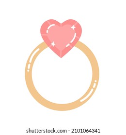anillo con diamante en forma de corazón rosado sobre fondo blanco. Icono del anillo de boda. propuesta de matrimonio. por el brillante día de San Valentín, declaración de amor