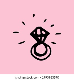 A ring with a diamond. Vector isolated doodle illustration.