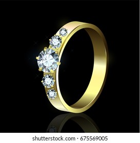 Ring with diamonds on black background
