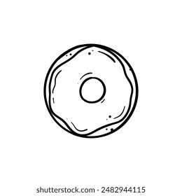 ring donuts with glaze or doughnut top view hand drawn doodle line art illustration vector