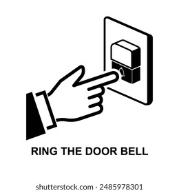 Ring door bell icon. Finger pushing ring door bell isolated on background vector illustration.