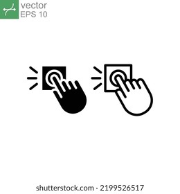 Klingeltür-Klingel und solides Symbol. Fingerdrücken oder Hand-Druckknopf-Glocke. Notification Alarm Handgepressten Ring Alarm Vektor-Design auf weißem Hintergrund. EPS10