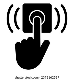Ring door bell solid icon, delivery symbol, Hand push bell button vector sign on white background, finger pressing doorbell icon in glyph style for mobile and web design. Vector graphics