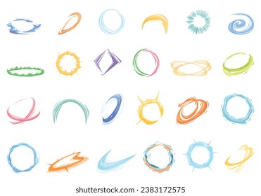 Ring energy flare icons set cartoon vector. Magic light glow. Effect circle portal
