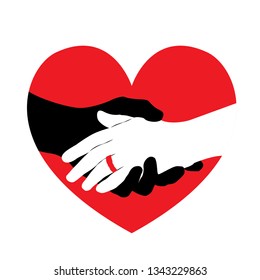 Ring engagement. Illustration showing a Silhouette of Male hands placing an Engagement Ring on the Ring Finger of the Female Hand.