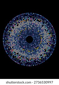 Ring equalizer of sound waves. Abstract equalizer made of multi-colored circles on a dark background. Music and light.