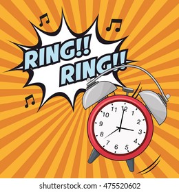 ring explosion clock time cartoon pop art comic retro communication icon. Colorful striped design. Vector illustration