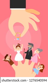 Ring finger bride wearing ring with pleasant other fingers family.hand of groom.propose marry.