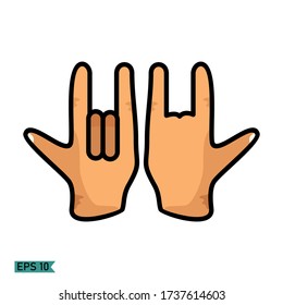 ring finger, index finger and thumb open, hand cues. Hand vector vector with a flat style. metal symbol