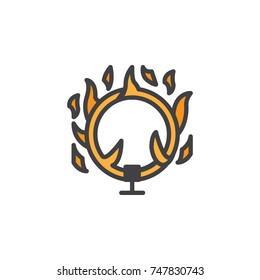 Ring of fire filled outline icon, line vector sign, linear colorful pictogram isolated on white. Circus performance symbol, logo illustration. Pixel perfect vector graphics
