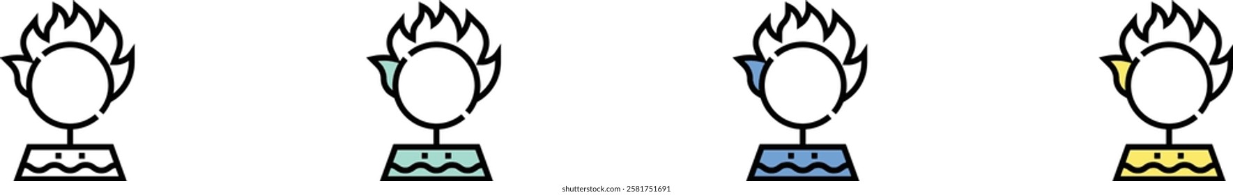 ring of fire icon. Outline, Green, Blue and Yellow Style Design Isolated On White Background