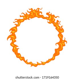 Ring of fire isolated on white. Vector cartoon flame frame. Simple flat illustration. Fiery circle.