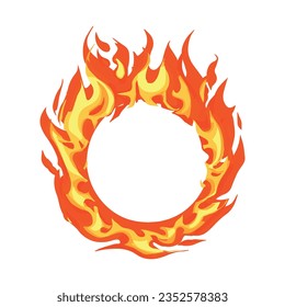 Ring of fire isolated on white. Vector cartoon flame frame. Simple flat illustration. Fiery circle.