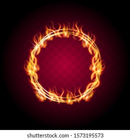 Ring of fire. Realistic burning flame. Flaming effect red flaming isolated vector illustration on a dark background