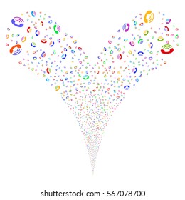 Ring fireworks stream. Vector illustration style is flat bright multicolored iconic symbols on a white background. Object double fountain created from random icons.