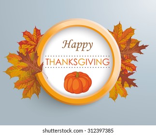 Ring with foliage and pumpkin on the gray background. Eps 10 vector file.