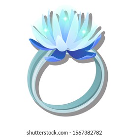 Ring in the form of crystal ice flower isolated on a white background. Vector cartoon close-up illustration