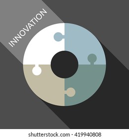 Ring of four connected puzzle pieces. Innovation concept. EPS 8 vector illustration, no transparency