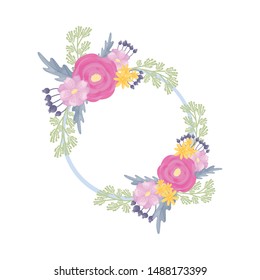 Ring frame with floral arrangements. Vector illustration on a white background.