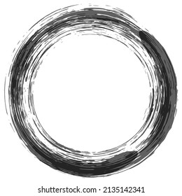 Rastreo de pincel de tinta de marco de anillo, símbolo de budismo de pintura caligráfica japonesa, enso de Zen, línea de anillo de pintura negra, ilustración vectorial. Círculo negro enso zen sobre fondo blanco. Marco de pintura dibujado a mano con tinta.