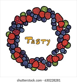Ring with fruits, food, vector illustration, strawberry, bilberry