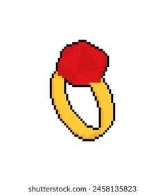 Ring with garnet pixel art. 8 bit Engagement ring with precious stone. pixelated illustration