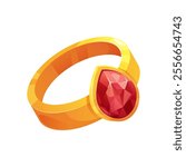 Ring with gem ruby. Jewelry with red gemstone isolated. Vector illustration