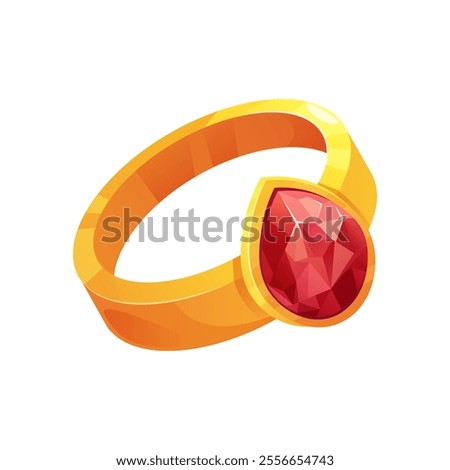 Ring with gem ruby. Jewelry with red gemstone isolated. Vector illustration