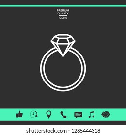Ring with gemstone, diamond - line icon. Graphic elements for your design