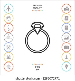 Ring with gemstone, diamond - line icon. Graphic elements for your design