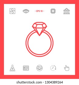 Ring with gemstone, diamond - line icon. Graphic elements for your design