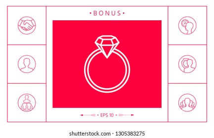 Ring with gemstone, diamond - line icon. Graphic elements for your design