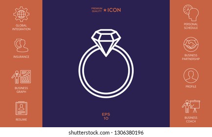Ring with gemstone, diamond - line icon. Graphic elements for your design