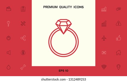 Ring with gemstone, diamond - line icon. Graphic elements for your design