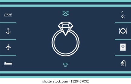 Ring with gemstone, diamond - line icon. Graphic elements for your design