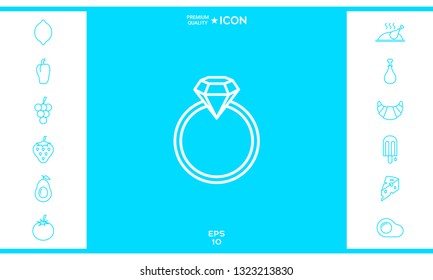 Ring with gemstone, diamond - line icon. Graphic elements for your design