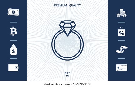 Ring with gemstone, diamond - line icon. Graphic elements for your design
