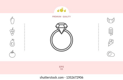 Ring with gemstone, diamond - line icon. Graphic elements for your design