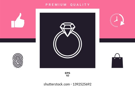 Ring with gemstone, diamond - line icon. Signs and symbols for your design