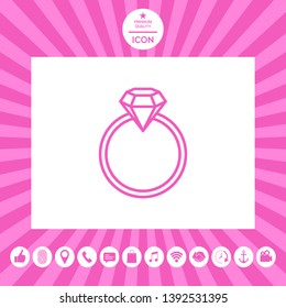 Ring with gemstone, diamond - line icon. Graphic elements for your design