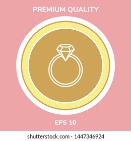 Ring with gemstone, diamond - line icon. Graphic elements for your design