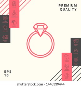 Ring with gemstone, diamond - line icon. Graphic elements for your design