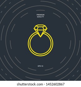 Ring with gemstone, diamond - line icon. Graphic elements for your design