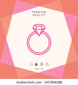 Ring with gemstone, diamond - line icon. Graphic elements for your design