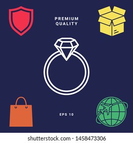 Ring with gemstone, diamond - line icon. Graphic elements for your design
